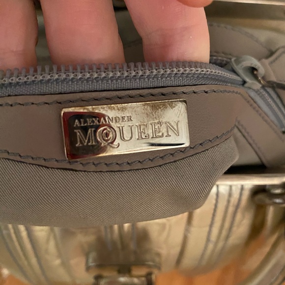 Alexander McQueen Metallic Croc Embossed Patent Leather Elvie Satchel Bag - Picture 5 of 11